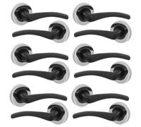 Haven Heritage Door Handle Sets - Zena Design Modern Matt Black Door Handles Internal & External Use - Black Matt Black Lever Latch with Chrome Rose Sold as 6 Pair