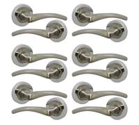 Haven Heritage Door Handle Sets - Zena Design Modern Satin Nickel Door Handles Internal & External Use - Satin Nickel Lever Latch with Chrome Rose Sold as 6 Pairs