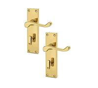 Haven Heritage Door Handle Victorian Scroll Bath Lock Electro Brass Plated Bathroom