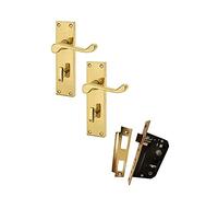Haven Heritage Door Handle Victorian Scroll Bathroom Lock Electro Brass Plated + 2.5" Mortice Bath Lock