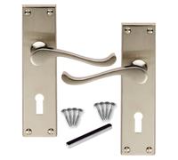 Haven Heritage Door Handle Victorian Scroll Lock Satin Nickle