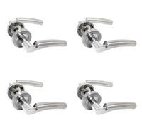 Haven Heritage Door Handles Chrome Duo Verona Style Modern Fresh Curved Lever on Round Rose Rose Diameter Approx 51mm Sold in Pairs (4 x Latch Handle)