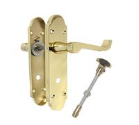 Haven Heritage Door Handles Internal Brass Finish Epsom Back Plate 170 X 40mm Haven Hertiage - Sold in Pairs (Bathroom Handle X 1)