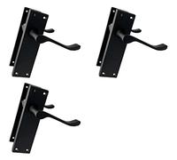 Haven Heritage Door Handles Internal Victorian Scroll Lever Latch in Matt Black - Long Back Plate Size 150mm x 40mm Sold in Pairs (3)