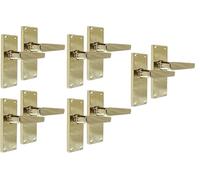 Haven Heritage® Door Handles - Polished Electro Brass Plated Straight Lever Latch Handles (5 Pairs) | Victorian Style Internal Door Handles | 118mm x 42mm Backplate with Screws & Spindle