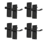 Haven Heritage Door Handles Victorian Scroll Lever Latch in Matt Black - Back Plate Size 118 mm x 40mm. Internal Sold in Pairs (4)