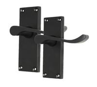 Haven Heritage Door Handles Victorian Scroll Lever Latch in Matt Black - Back Plate Size 118mm x 40mm. Internal Sold in Pairs (1)