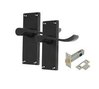 Haven Heritage Door Handles Victorian Scroll Lever Latch in Matt Black Inc Tubular Latch - Back Plate Size 118mm x 40mm. Internal Sold in Pairs (1)
