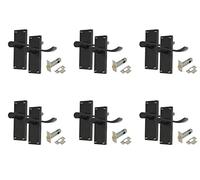 Haven Heritage Door Handles Victorian Scroll Lever Latch in Matt Black Inc Tubular Latch - Back Plate Size 118mm x 40mm. Internal Sold in Pairs (6)