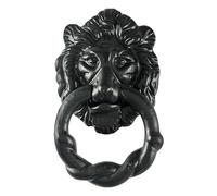 Haven Heritage Door Knocker - Black Large Lion Head Door Knocker - Cast Iron Antique Black Vintage Style Front Door Knocker - Cast Iron Door Knockers for Front Door - Antique Black