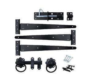 Haven Heritage Gate Hinge Kit Fitting Set 12" Hinges Brenton Bolt Twist Ring Latch Wooden Gate Black