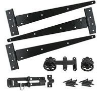 Haven Heritage Gate Hinge Kit Fitting Set Hinges Brenton Bolt Ring Latch Wooden Gate Black (18")
