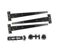Haven Heritage Gate Hinge Kit Fitting Set Hinges Brenton Bolt Ring Latch Wooden Gate Black (24".)