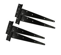 Haven Heritage Heavy Duty T Hinge (2 Pairs) for Shed Doors - Japanned Weather Resistant, Rustproof Black Hinges for Internal and Wood Projects (14" 350mm)