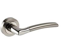 Haven Heritage® Internal Chrome & Satin Duo Lever on Rose Door Handles with Tubular Latch - 52mm Rose - Modern Satin & Polished Chrome Duo Finish - Easy Fit - 1 Pair