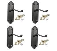 Haven Heritage ® Internal Door Handles Ashworth in Matt Black, Inc Tubular Latch - Back Plate Size 170mm x 42mm. Sold as 4 x Pairs