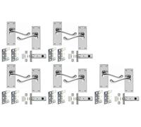 Haven Heritage Door Handles Internal Sets - Victorian Scroll Lever Latch Internal Door Handles - Polished Chrome Door Handles Internal with Tubular Latch & Hinges, 118mm x 40mm Back Plate - 5 Pairs