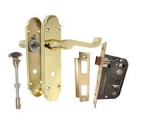 Haven Heritage ® Internal Epsom Bathroom Door Handles Brass Finish + Bath Lock - Back Plate 170 x 40mm Sold in Pairs (1)