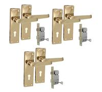 Haven Heritage ® Internal Victorian Straight Lever Lock Door Handles in Brass Plated Including Lock with Keys - Back Plate 154 x 41mm Sold in Pairs (3)