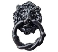 Haven Heritage - Lion Door Knocker in Black Antique Finish, Large, Fancy Ornate Iron Knocker for Front Door, Robust Door Furniture & External Accessories