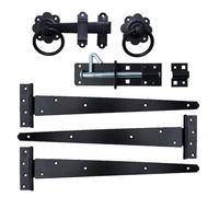 Haven Heritage Ring Gate Latch, Haven Heritage Ring Gate Latch for Garden Gate - Door Latch and Lock, Gate Latch for Wooden Gates, Ring Gate Latch + Brenton Bolt + (3pcs) 12" T Hinges Set - Black