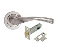 Haven Heritage Satin Lever Latch on Rose Door Handles Internal Plus Tubular Latch Rose Diameter Approx 52mm Sold as 1 Pair
