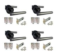 Haven Heritage Straight Black Nickle Lever Latch on Rose Door Handles inc Hinges & Latch Internal - Rose Diameter Approx 52mm Sold in Pairs (4)