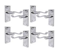 Haven Heritage® Victorian Scroll Door Handle Latch Sets - 4 Pairs Bright Chrome Plated | 118mm x 42mm Backplate | Internal Lever Handles with Spindle & Screws Included