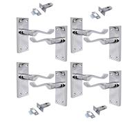 Haven Heritage Victorian Scroll Lever Door Handle on Backplate - Polished Chrome, 118mm x 42mm -Pack of 4 with 63 mm Tubular Latch