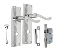 Haven Heritage Victorian Scroll Lever Set - Bright Chrome Interior Hardware in Multiple Styles for Home Renovation | 118mm & 150mm Backplate Options (1 Pair Bathroom Handles + 2.5" Bathroom Sash Lock)
