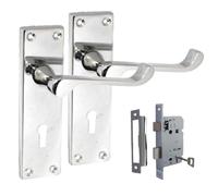 Haven Heritage® Victorian Scroll Lock Door Handle Set with 2.5" Mortice Sash Lock - Bright Chrome Internal Lever Handles with Keyhole | 150mm x 42mm Backplate, Spindle & Screws Included