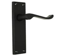 Haven Heritage Victorian Scroll Polished Matt Black Lever Latch Door Handles - Door Handles Internal, 150mm Long Back Plate, Classic Design, Internal Door Handles Sets, Door Latch - MATT Black 150MM
