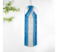 HavenCraft Boho Blue Macrame Wall Hanging Handmade Woven Cotton Tapestry with Beads, Bohemian Modern Ombre Blue and Beige Aesthetic Wall Art for Home Decor Bedroom Living Room Dorm, 25 x 80 CM