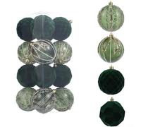 HavenDomicile 16Pcs Flocked Christmas Ball Ornaments 8Cm Plastic Red White Green DIY Tree Decorations For Holiday Indoor Home Décor(Green)