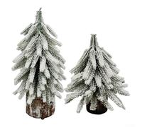HavenDomicile 3-Piece Desktop Pine Tree Collection, Flocked Mini Tabletop Decorative Winter Display Set, With Wooden Base