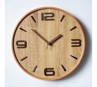 HavenDomicile 32Cm Wooden Round Wall Clock With Silent Non-Ticking Quartz Movement Battery Operated For Living Room Bedroom (A)