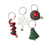 HavenDomicile 4Pcs Hand Knitted Wool Christmas Tree Ornaments, Soft Crochet Festive Decorations For Home Car Door Wall Accessories