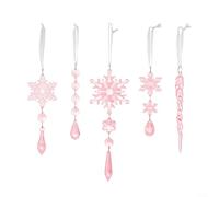 HavenDomicile 5Pcs Acrylic Snowflake Christmas Tree Ornaments, Clear Hanging Decorations For Holiday Wedding And Winter Party Décor(Pink)