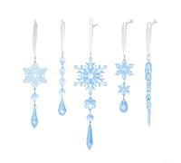 HavenDomicile 5Pcs Acrylic Snowflake Christmas Tree Ornaments, Clear Hanging Decorations For Holiday Wedding And Winter Party Décor(Blue)