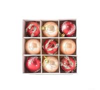 HavenDomicile 9 Piece Red White Gold Christmas Tree Ball Ornaments Plastic Decorative Hanging Baubles Set Of 9(6CM)