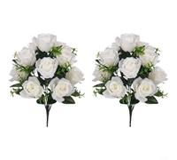 HavenDomicile Artificial Rose Bouquet 12 Heads Silk Flowers for Wedding Decoration Home Living Room Decoration DIY Crafts Cemetery Memorial 42cm Red White Purple(Meters white)