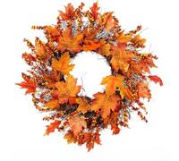 HavenDomicile Autumn Maples Leaf Wreath, Front Door Hanging Fall Harvest Decorative Ornament 45cm, for Indoor Outdoor Home Decor