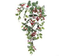 HavenDomicile Christmas Artificial Red Berry Vine Wall Hanging Basket Decoration, 75 X 45 Cm Plastic Festive Ornament For Holiday Home Décor(D)