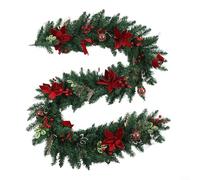 HavenDomicile Christmas Garland 1.5m-2.7m, With Red Poinsettias And Berries For Indoor Outdoor Holiday Home Decor(2.7)