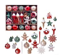 HavenDomicile Christmas Tree Ornaments Ball Set, 45 Pieces Plastic Decorative Hanging Balls, For Holiday Home Decor, Red Green Brown