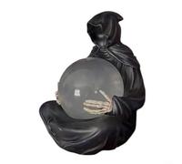 HavenDomicile Gothic Grim Reaper Sculpture,With Floating Crystal Ball Glowing Light For Halloween Decoration Spooky Home Desktop Ornament