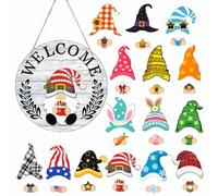 HavenDomicile Interchangeable Wooden Gnome Welcome Sign With 15 Magnetic Hats And Seasonal Accessories For Garden Or Porch Decor (MZ980A)