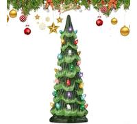 HavenDomicile Retro Hand-Painted Tabletop Christmas Tree Light, Festive Green ABS Ornament With LED Glow And Auto Timer For Mantel Desk Shelf(15cm)