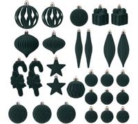 HavenDomicile Velvet Christmas Tree Ornaments Set, 28 Pcs Assorted Baubles And Decorative Hanging Decorations For Festive Holiday Home (Dark Green)