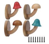 HavenDomicile Wooden Mushroom Wall Hooks Solid Beech And Camphor Wood Hangers With Expansion Screws Fun Decorative Coat Towel